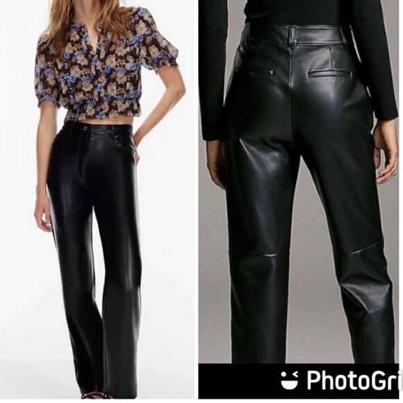 NWT Babaton Vegan Leather Black Straight Pants Size 14 - Picture 14 of 14